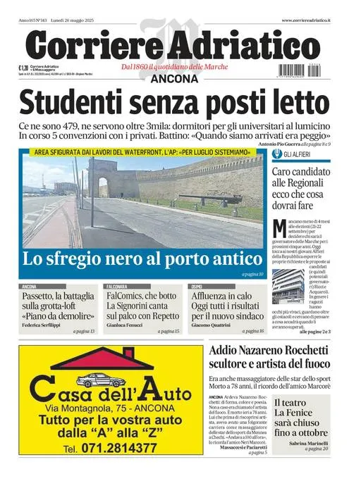 Prima-pagina-corriere adriatico-edizione-di-oggi-26-05-2025